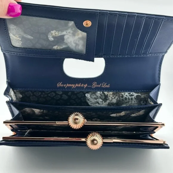 Ted Baker Navy Patent Leather Clutch Wallet - Picture 10 of 16